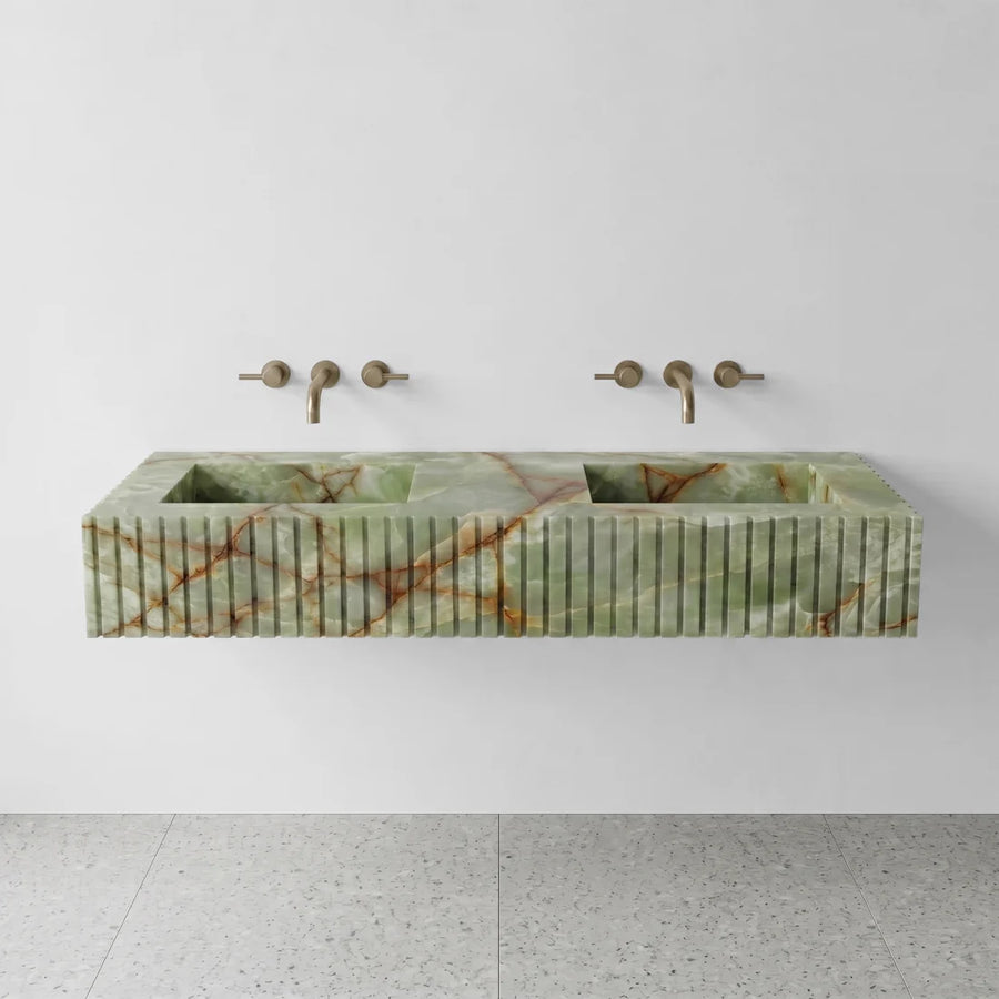 Green Onyx Double Sink - Fluted