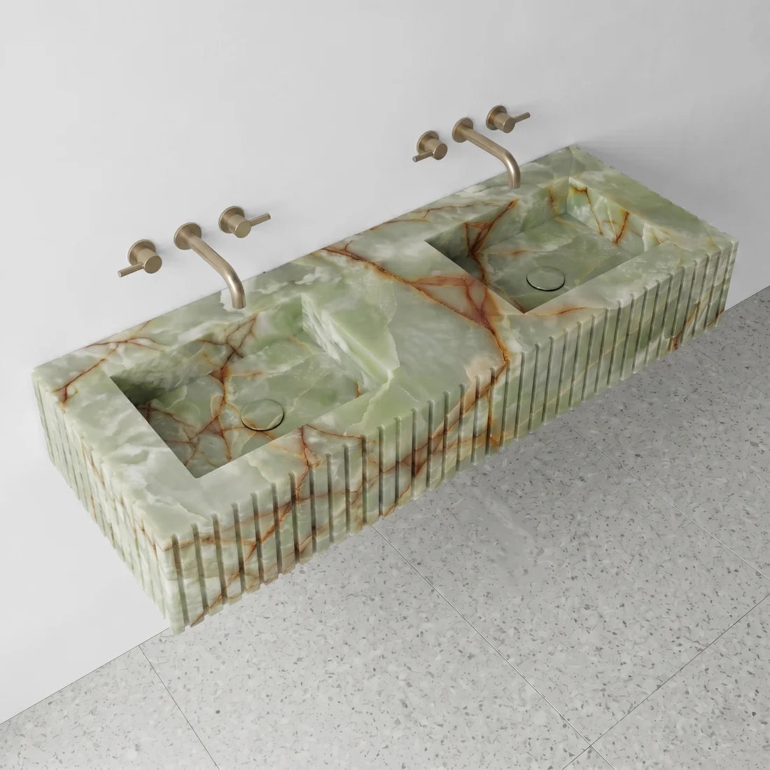 Green Onyx Double Sink - Fluted