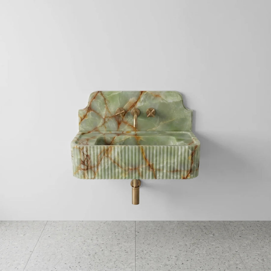 Green Onyx Backsplash Sink - Fluted