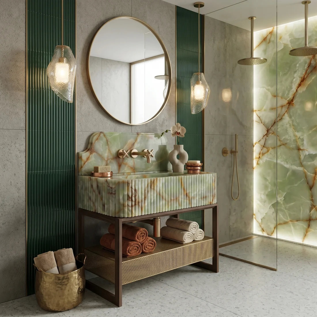 Green Onyx Backsplash Sink - Fluted