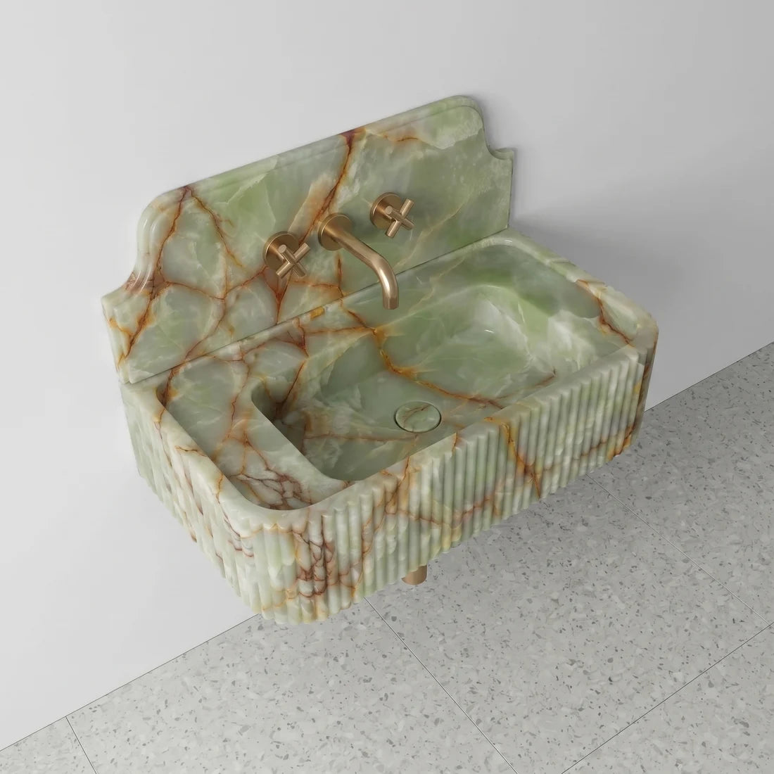 Green Onyx Backsplash Sink - Fluted