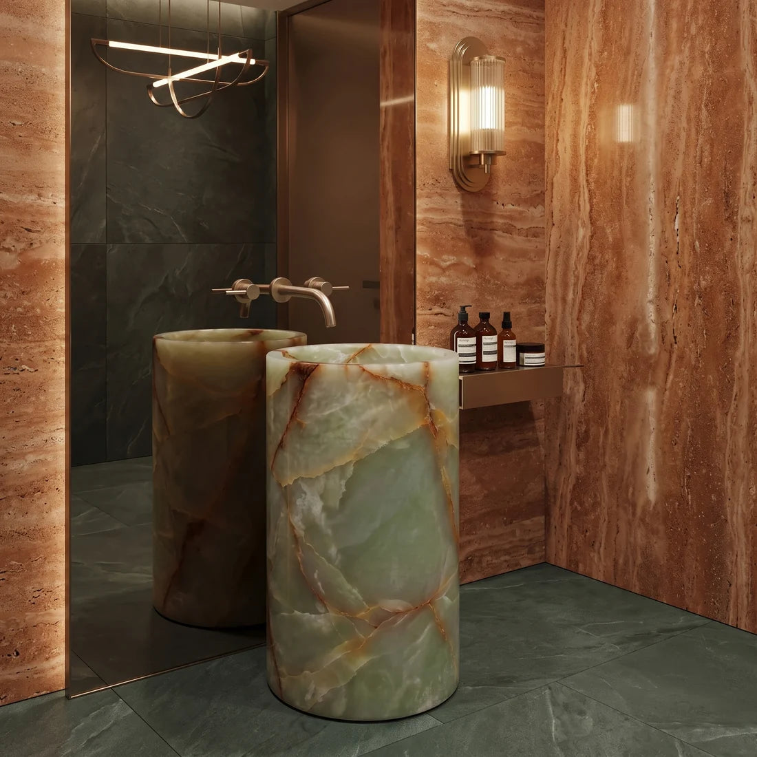 Green Onyx Pedestal Sink - Cylinder