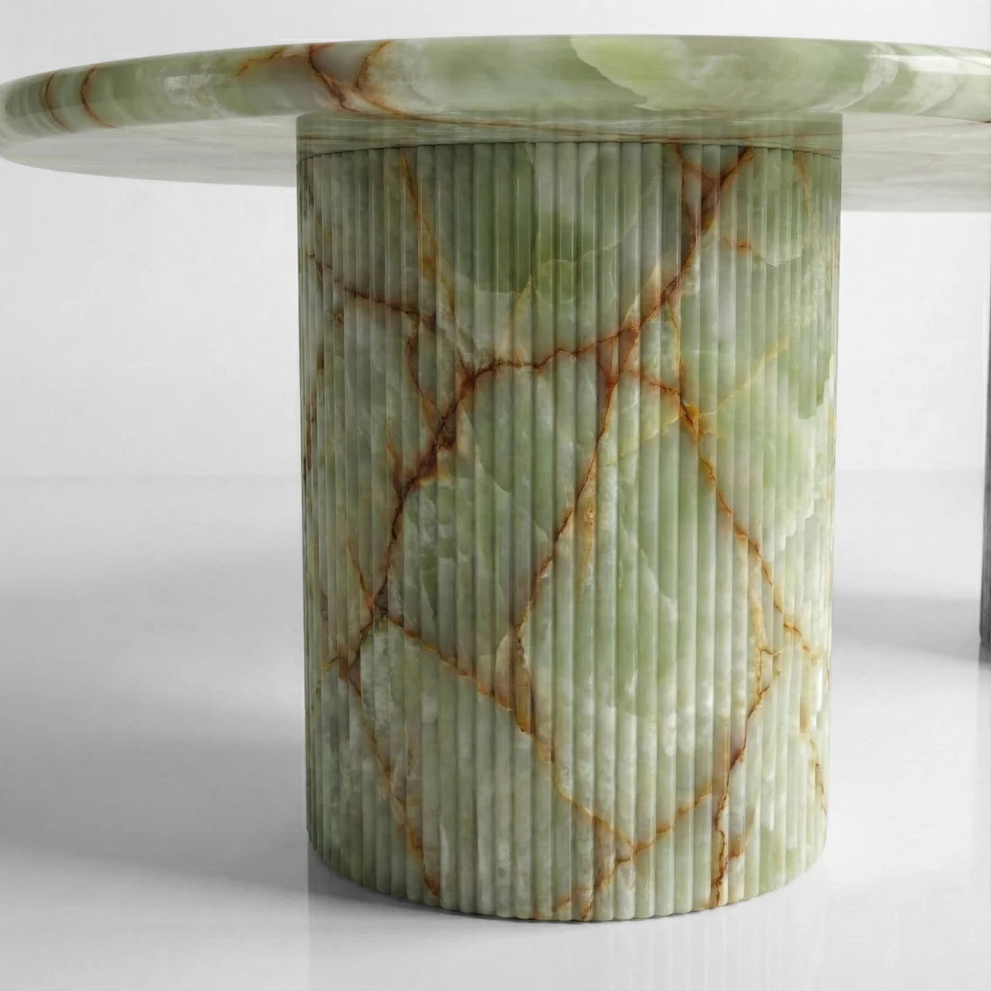 Green Onyx Oval Dining Table - Fluted