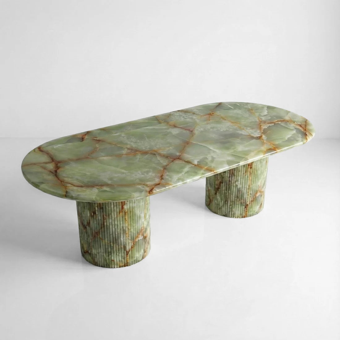 Green Onyx Oval Dining Table - Fluted