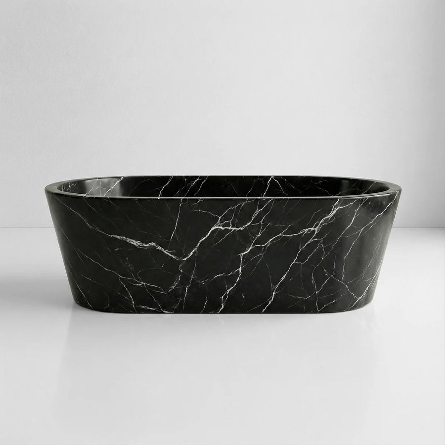 Nero Marquina Marble Freestanding Bathtub - Tapered