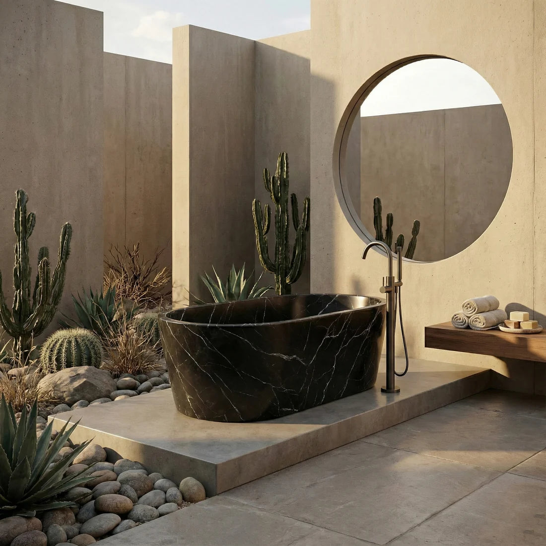 Nero Marquina Marble Freestanding Bathtub - Tapered