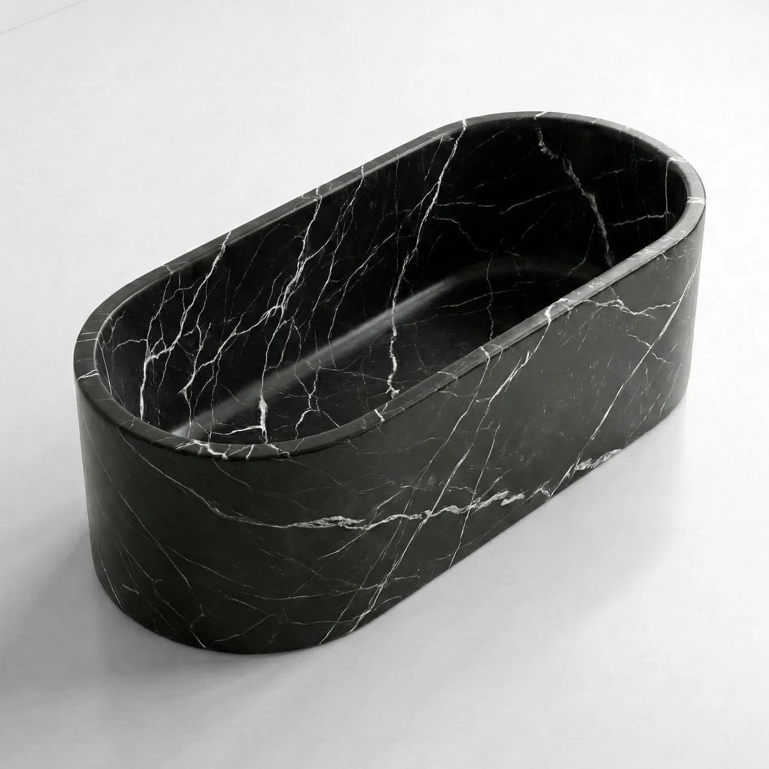 Nero Marquina Marble Freestanding Bathtub - Elliptical