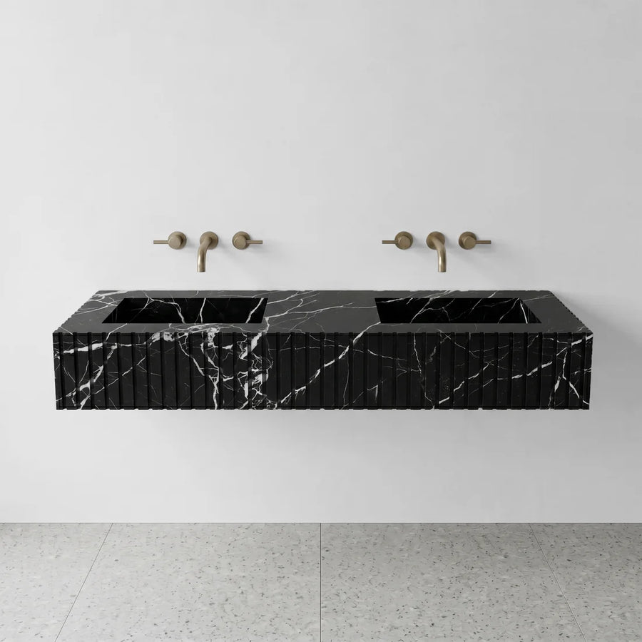 Nero Marquina Marble Double Sink - Fluted