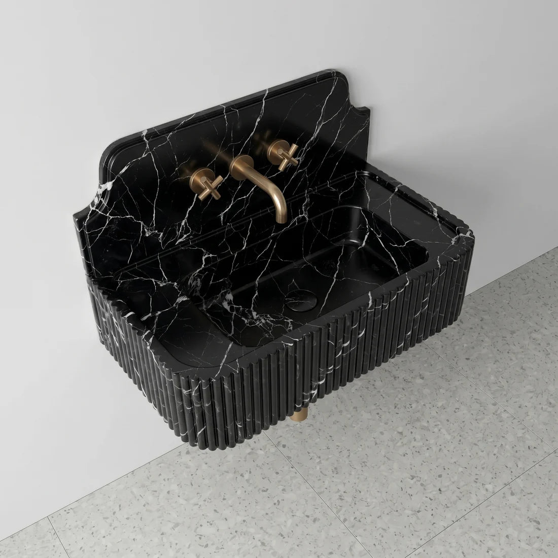 Nero Marquina Marble Backsplash Sink - Fluted