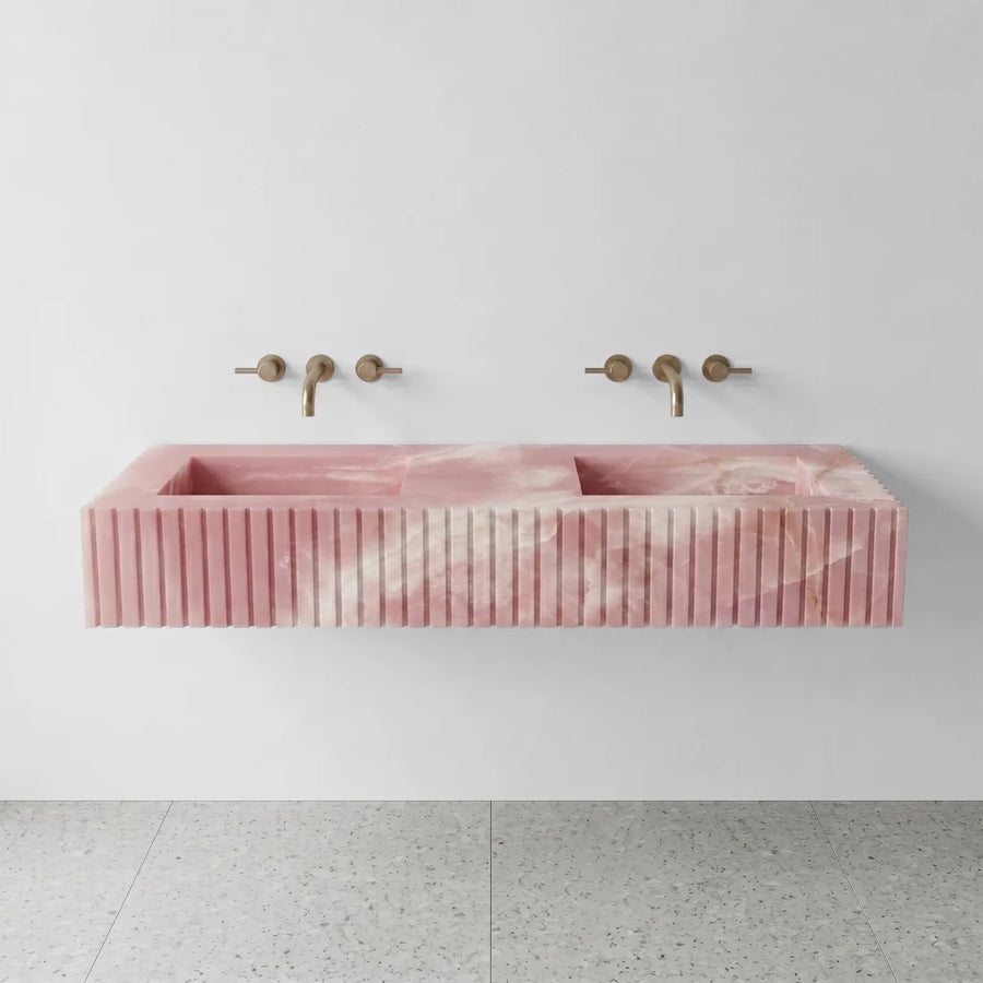 Pink Onyx Double Sink - Fluted