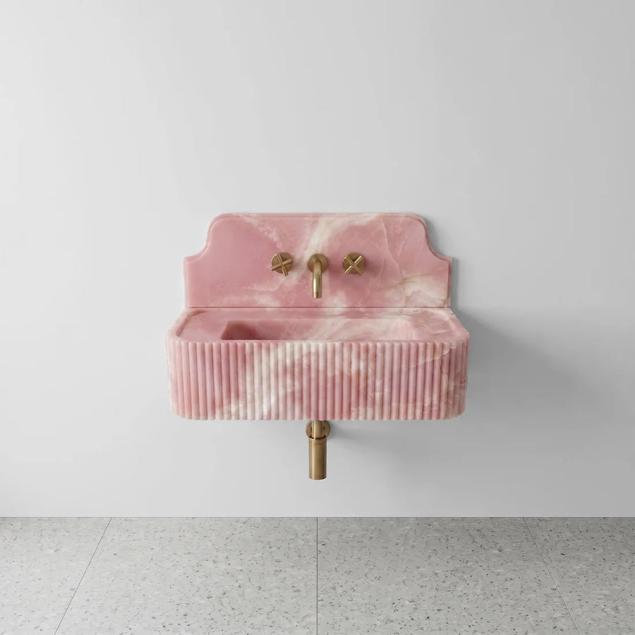 Pink Onyx Backsplash Sink - Fluted