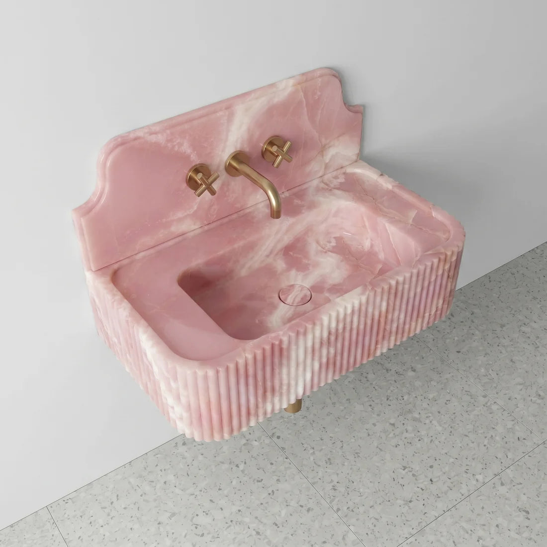 Pink Onyx Backsplash Sink - Fluted