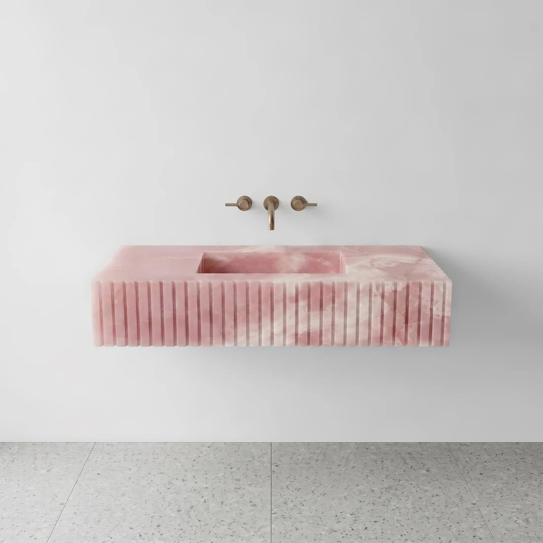 Pink Onyx Single Sink - Fluted