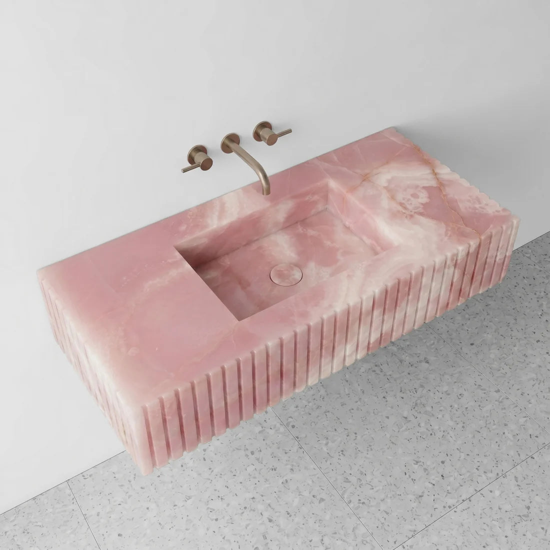 Pink Onyx Single Sink - Fluted