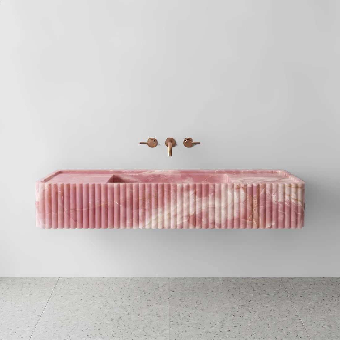 Pink Onyx Monolith Sink - Fluted