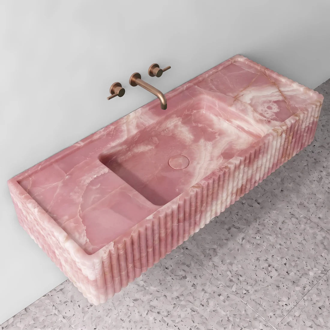 Pink Onyx Monolith Sink - Fluted