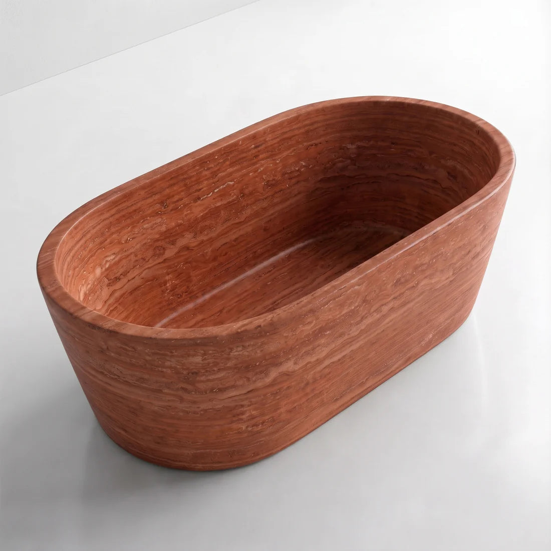 Red Travertine Freestanding Bathtub - Tapered
