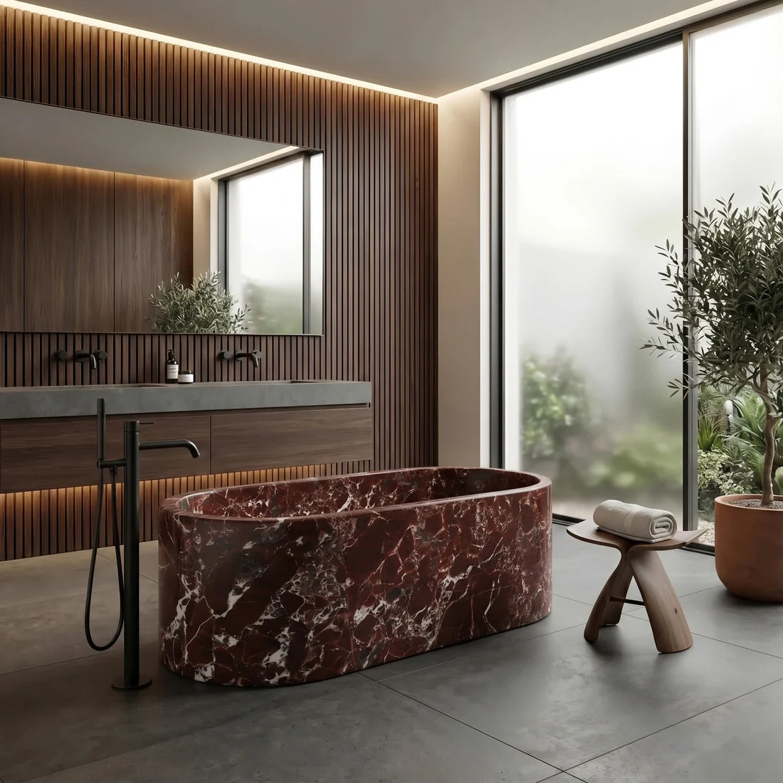 Rosso Levanto Marble Freestanding Bathtub - Elliptical