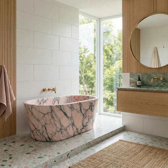 Rosso Portogallo Marble Freestanding Bathtub - Tapered